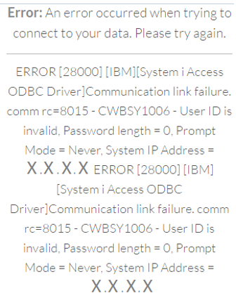 Unable to connect to an iSeries database